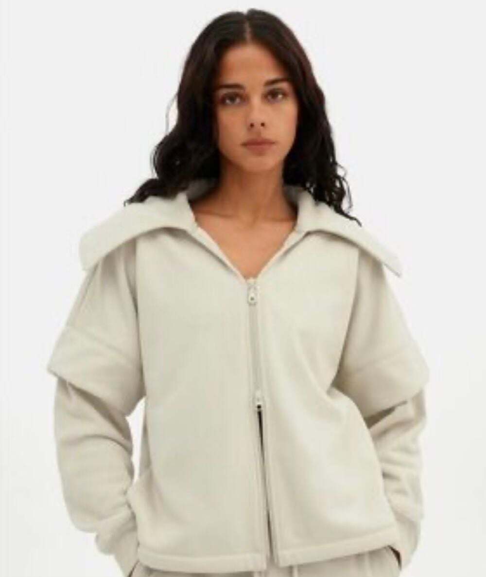 NWT Girlfriend Collective Macie Layered Jacket Oversized Sweatshirt Beige XL